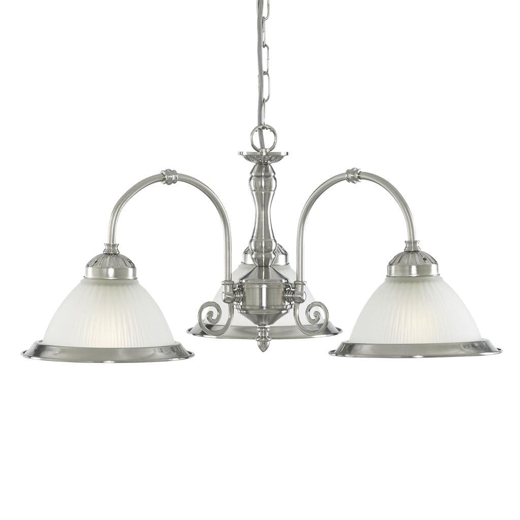 Searchlight American Diner 3Lt Pendant - Satin Silver Metal & Acid Glass 1043-3