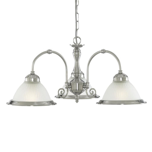 Searchlight American Diner 3Lt Pendant - Satin Silver Metal & Acid Glass 1043-3