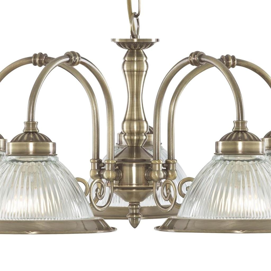 Searchlight American Diner 5Lt Pendant - Antique Brass & Ribbed Glass 9345-5