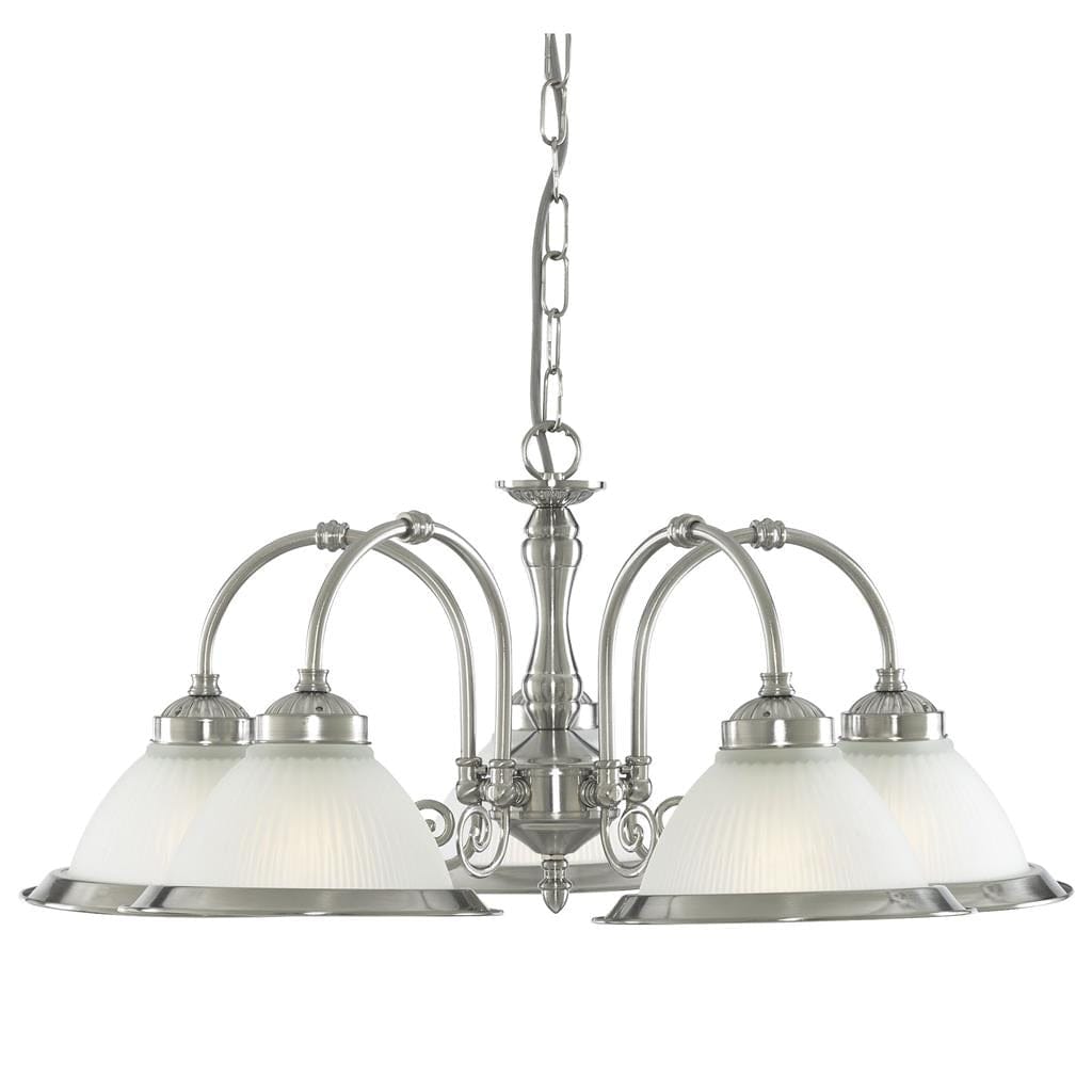 Searchlight American Diner 5Lt Pendant - Satin Silver & Acid Glass 1045-5