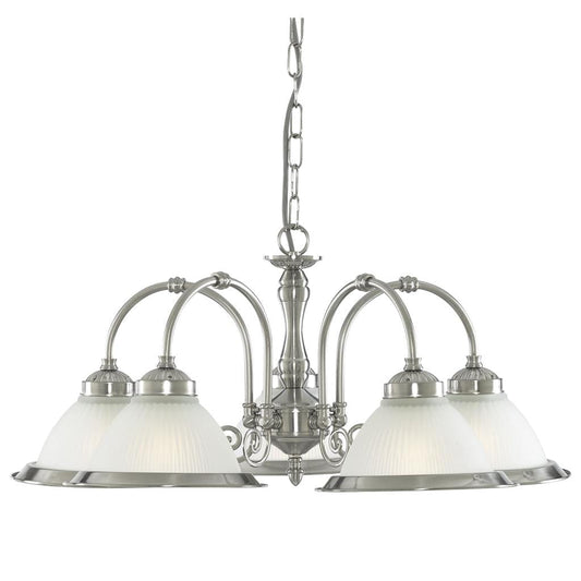 Searchlight American Diner 5Lt Pendant - Satin Silver & Acid Glass 1045-5