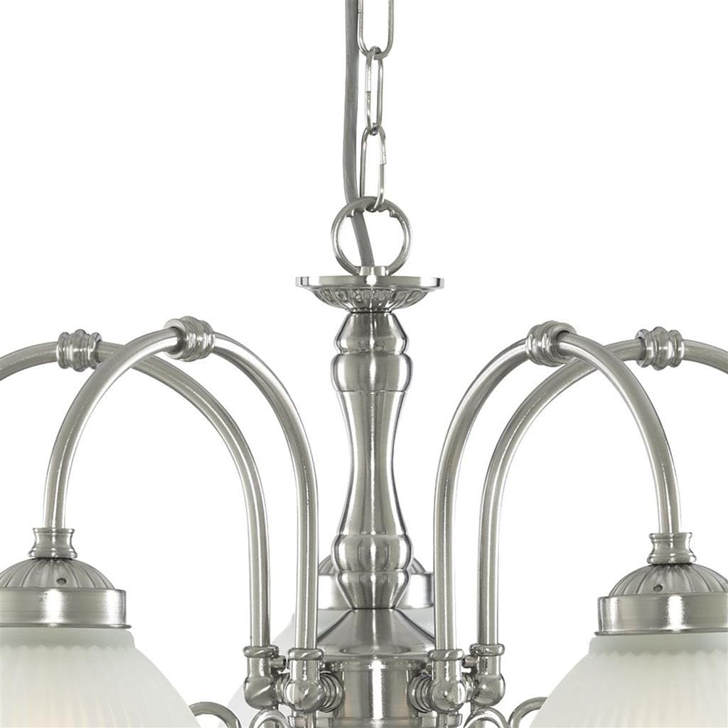 Searchlight American Diner 5Lt Pendant - Satin Silver & Acid Glass 1045-5