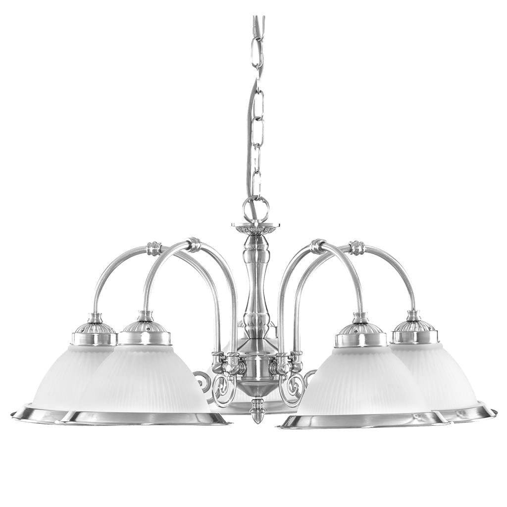 Searchlight American Diner 5Lt Pendant - Satin Silver & Acid Glass 1045-5