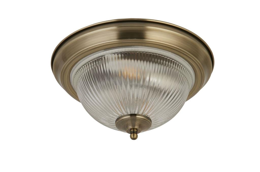 Searchlight American Diner Flush -Antique Brass & Clear Glass 4370