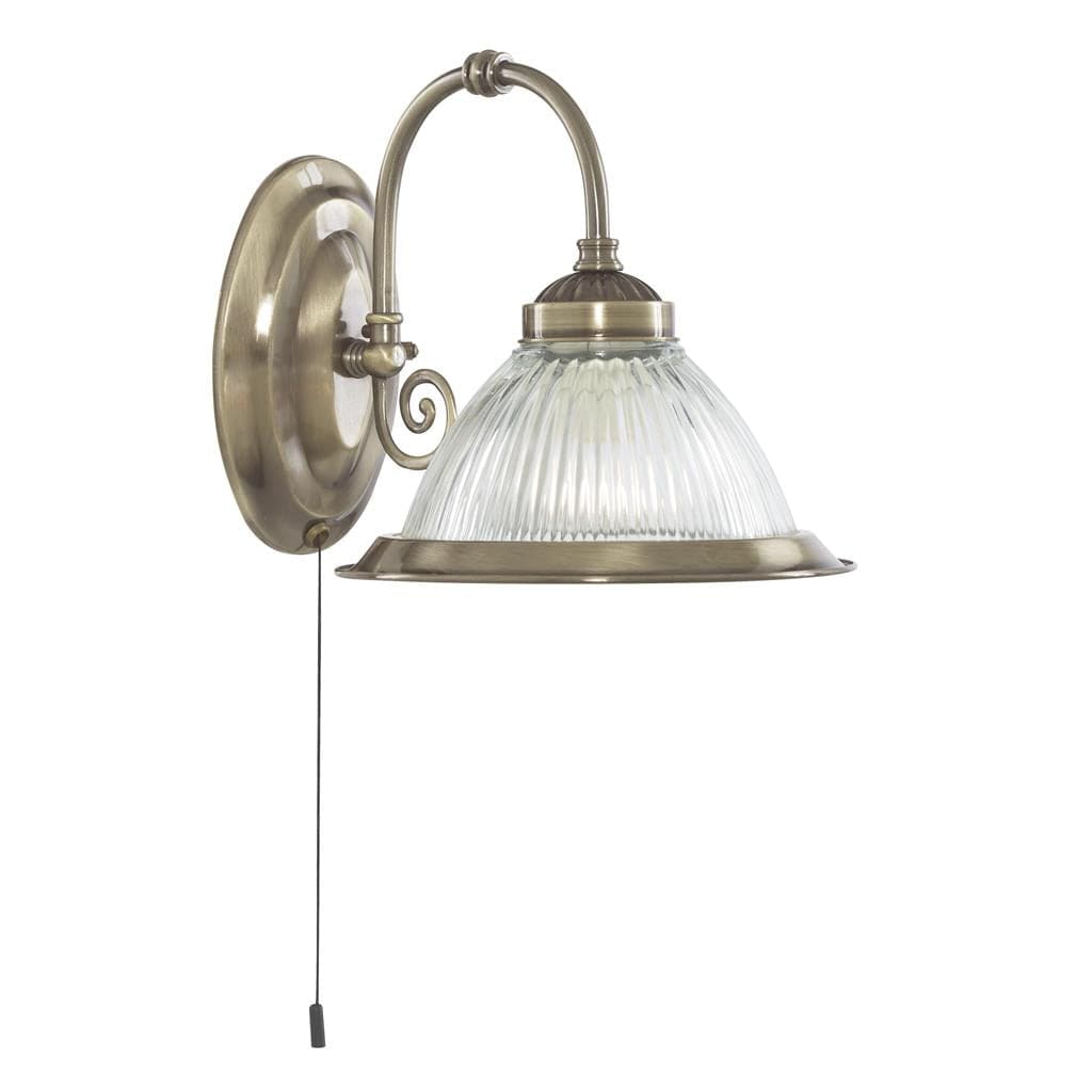 Searchlight American Diner Wall Light - Antique Brass & Ribbed Glass 9341-1