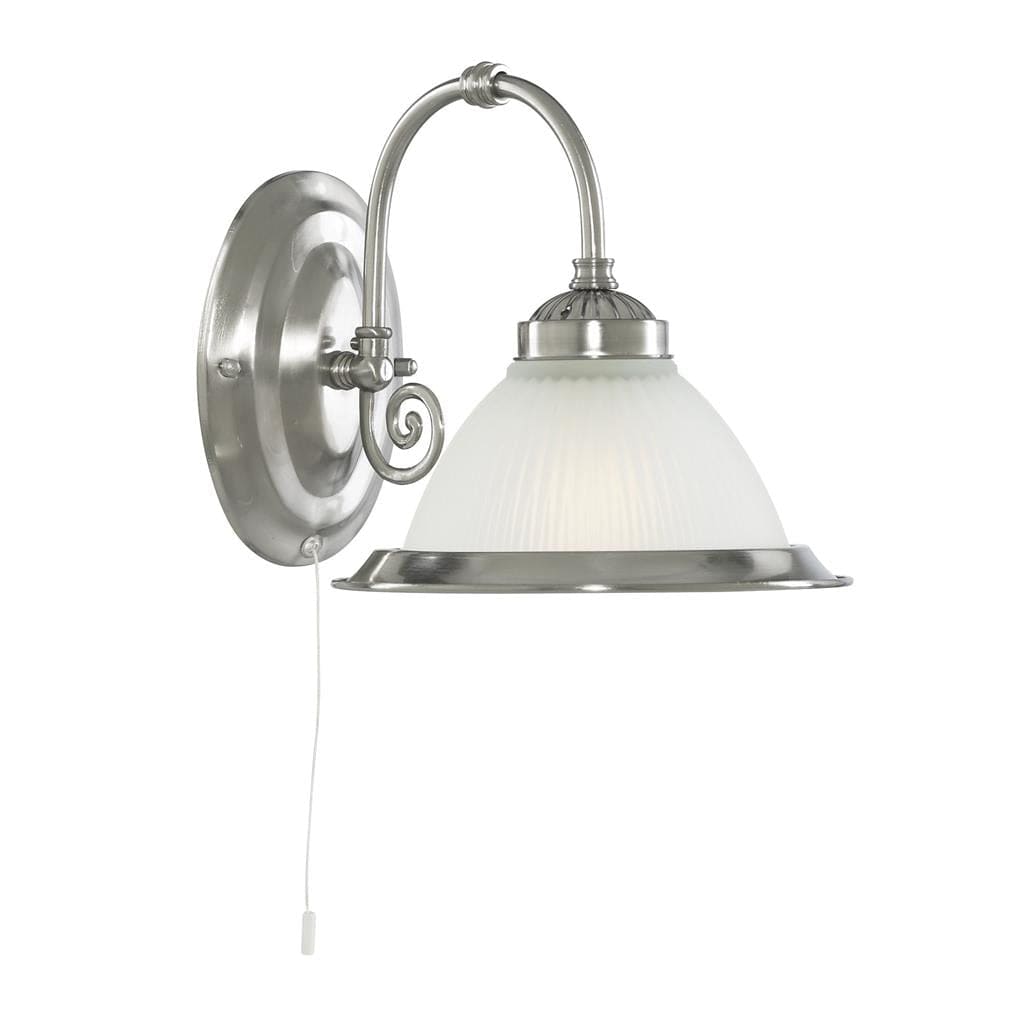 Searchlight American Diner Wall Light  - Satin Silver Metal & Acid Glass 1041-1