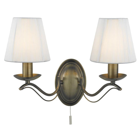 Searchlight Andretti 2Lt Wall Light-Antique Brass & Ivory String Fabric 9822-2AB