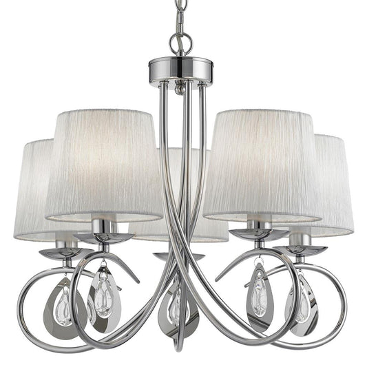 Searchlight Angelique 5Lt Pendant - Chrome, Clear Glass & White Fabric 1025-5CC