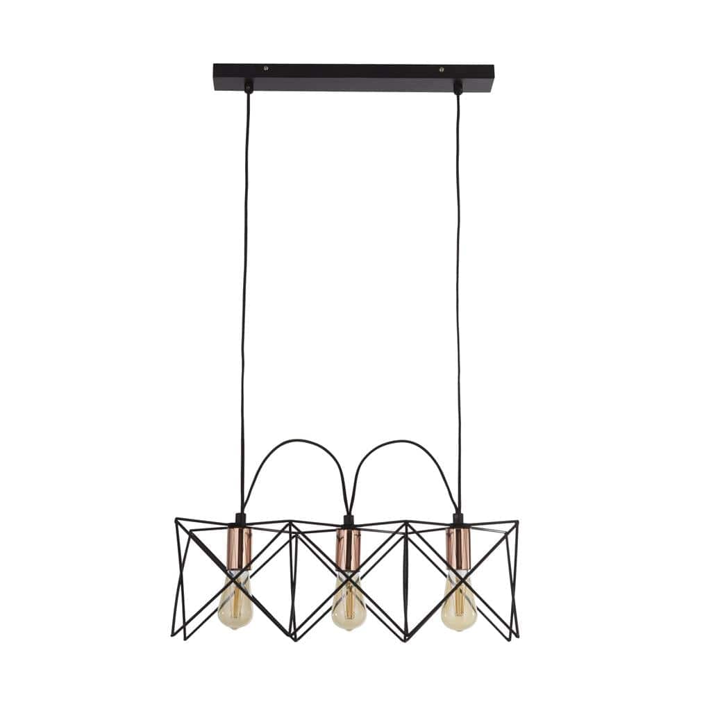 Searchlight Anthea 3Lt Pendant - Black Metal & Copper 8413-3BK