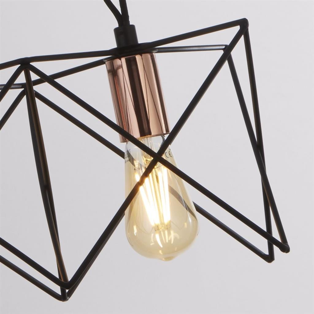 Searchlight Anthea 3Lt Pendant - Black Metal & Copper 8413-3BK