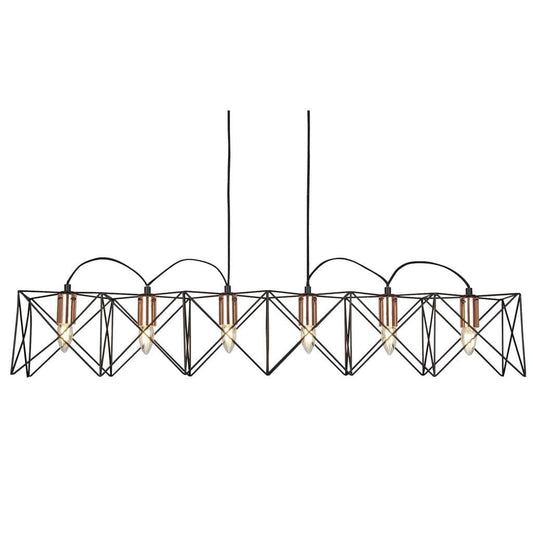 Searchlight Anthea 6Lt Metal Pendant - Black Metal & Copper 8416-6BK