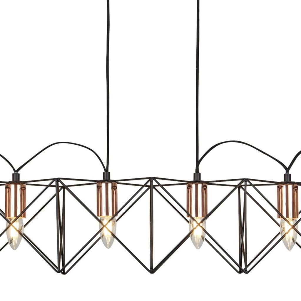 Searchlight Anthea 6Lt Metal Pendant - Black Metal & Copper 8416-6BK