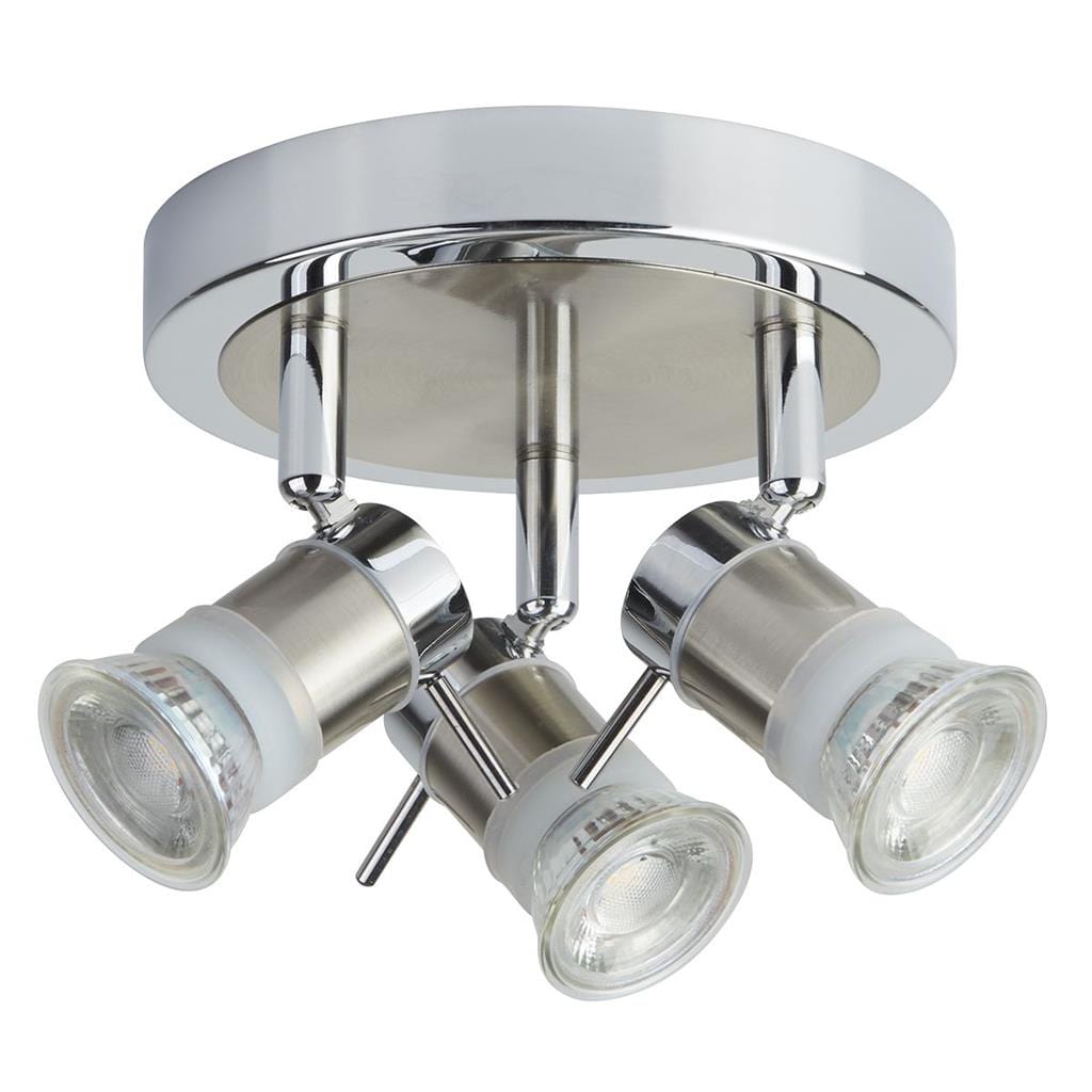 Searchlight Aries 3Lt LED Round Spotlight -  Chrome, Satin Silver, IP44 7443CC-LED