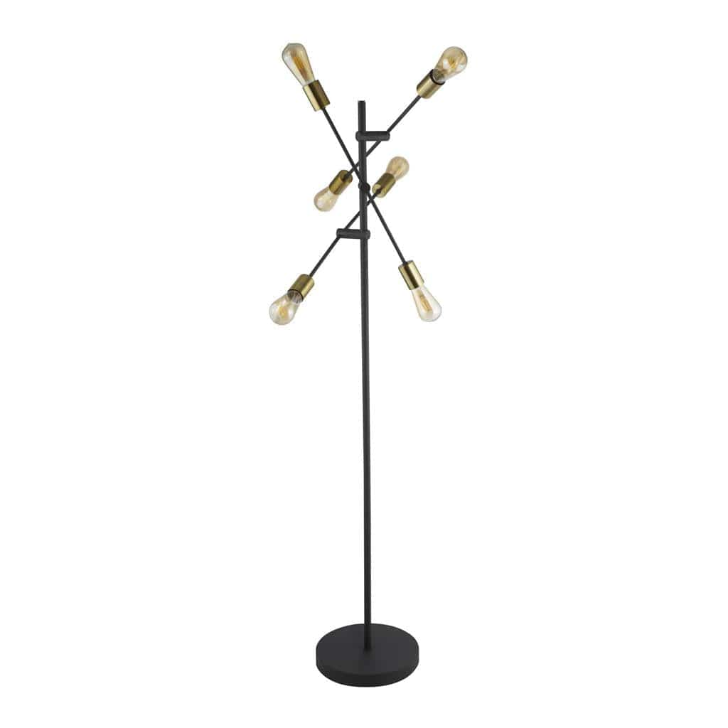 Searchlight Armstrong  6Lt Floor Lamp - Black & Satin Brass Metal 8076-6BK