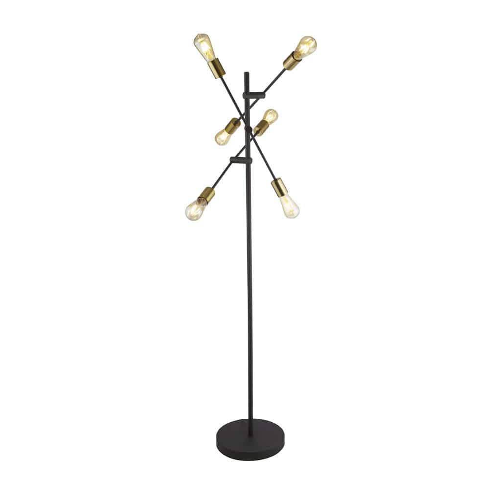 Searchlight Armstrong  6Lt Floor Lamp - Black & Satin Brass Metal 8076-6BK