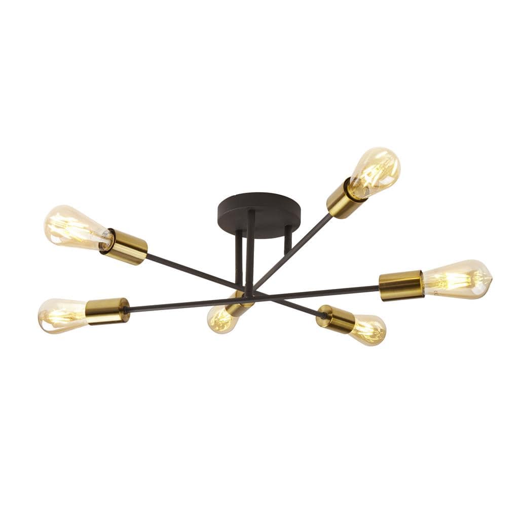 Searchlight Armstrong 6Lt Semi-Flush - Black & Satin Brass Metal 8046-6BK