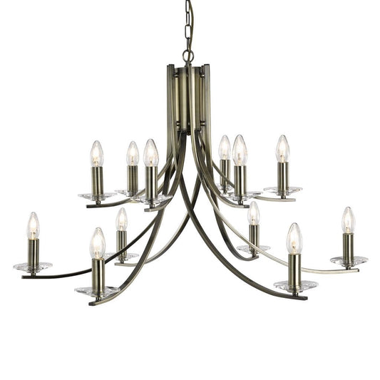 Searchlight Ascona 12Lt Pendant - 
Antique Brass & Clear Glass Sconces 41612-12AB