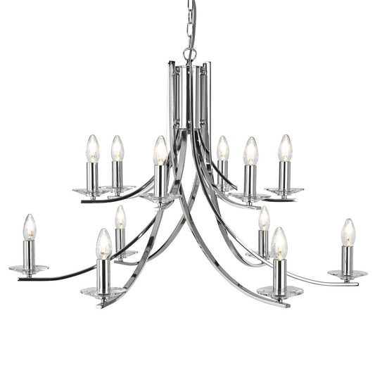 Searchlight Ascona 12Lt Pendant - Chrome Metal & Clear Glass Sconces 41612-12CC