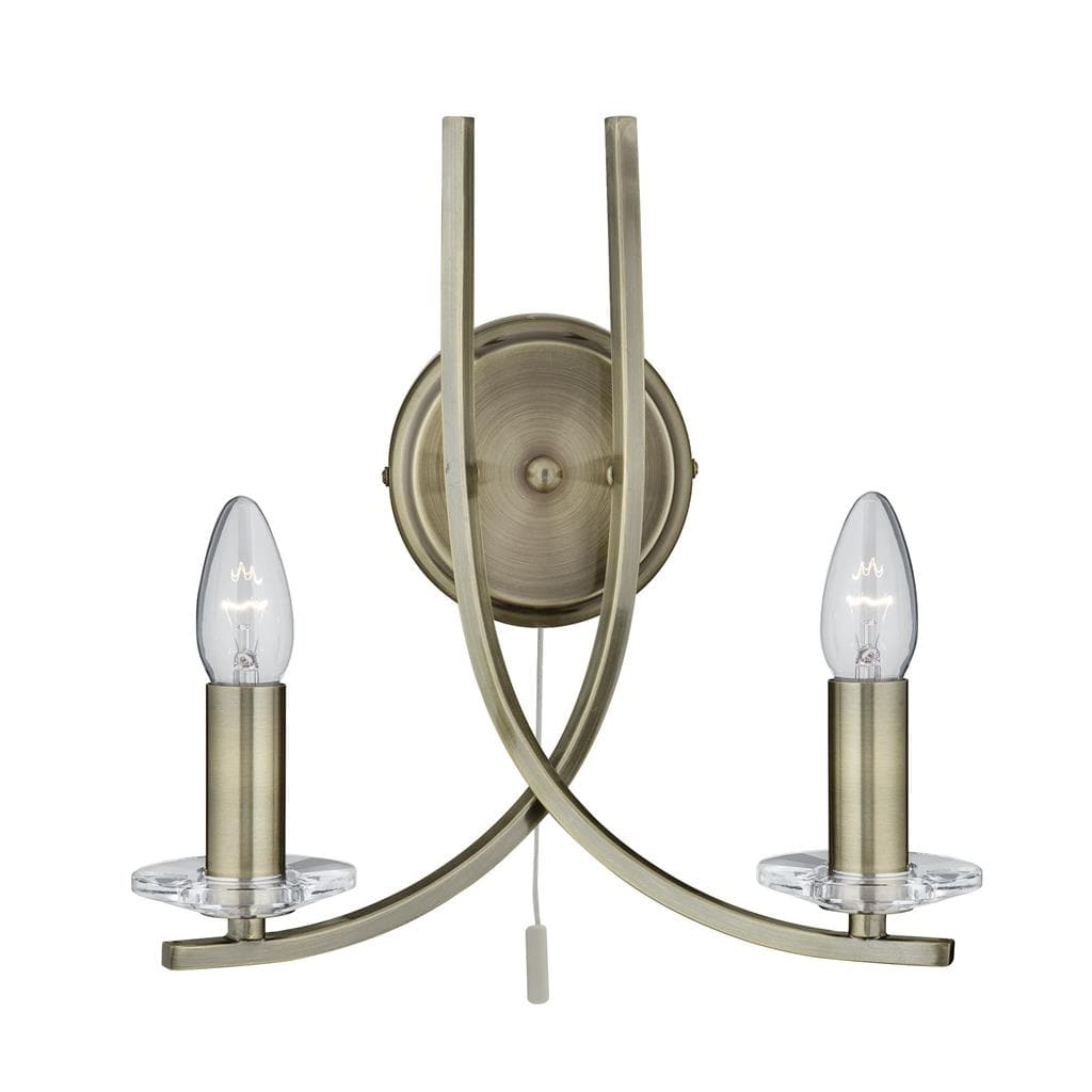 Searchlight Ascona 2Lt Wall Light - Antique Brass Metal & Glass 4162-2AB