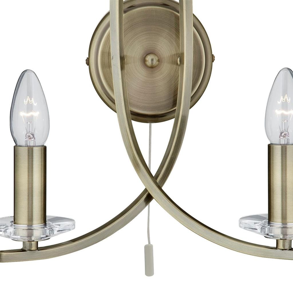 Searchlight Ascona 2Lt Wall Light - Antique Brass Metal & Glass 4162-2AB