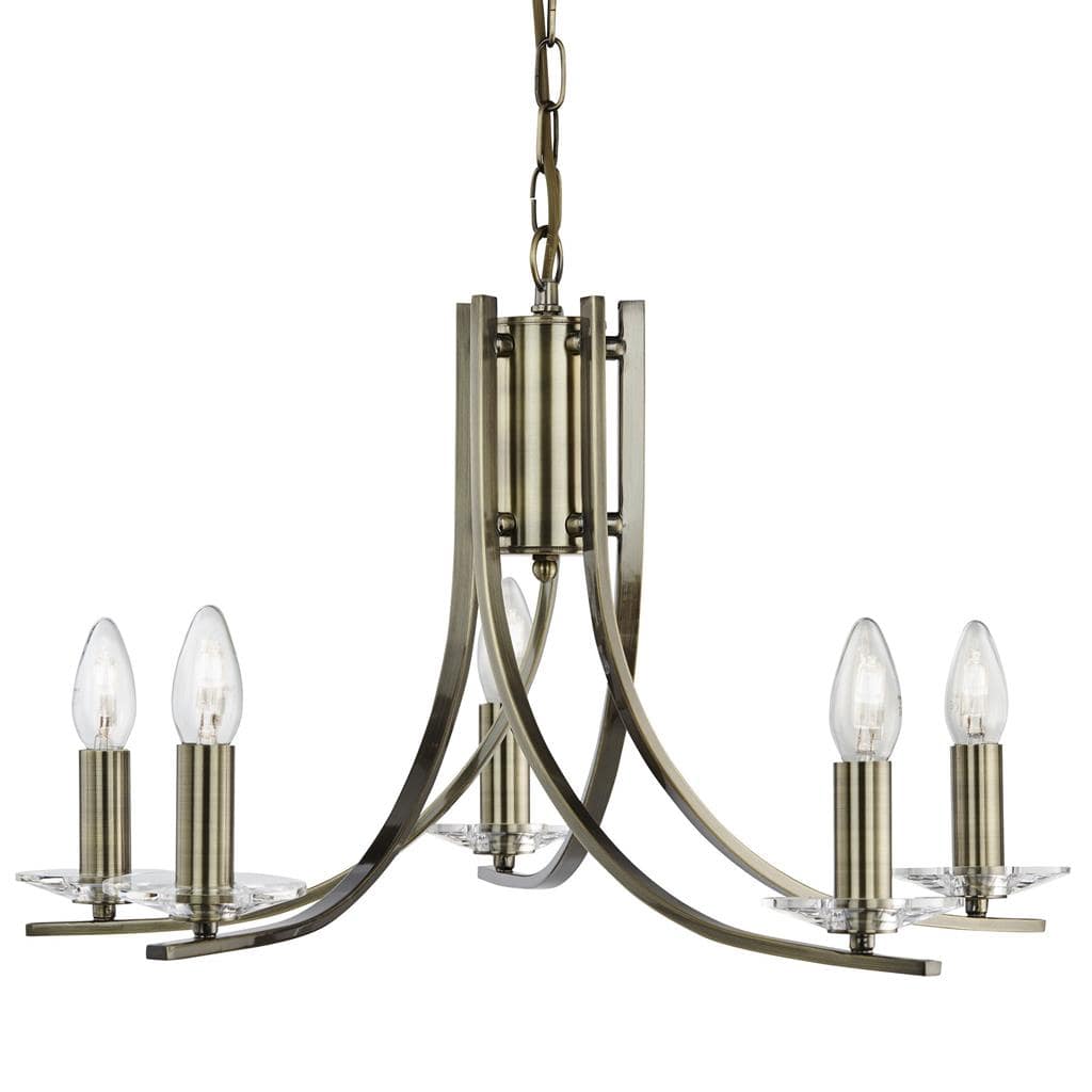 Searchlight Ascona 5Lt Pendant - Antique Brass Metal & Glass 4165-5AB