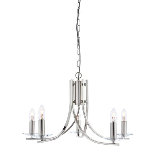 Searchlight Ascona 5Lt Pendant - 
Satin Silver & Clear Glass Sconces 4165-5SS