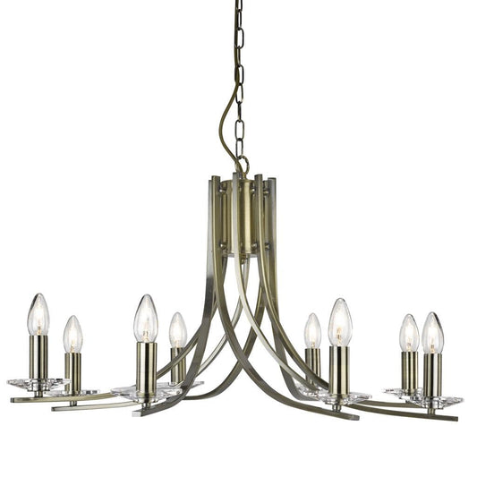 Searchlight Ascona 8Lt Pendant - Antique Brass Metal & Glass 4168-8AB