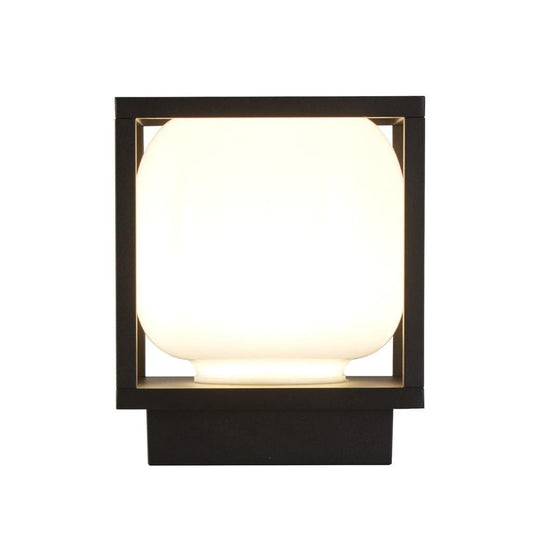 Searchlight Athens Outdoor Wall Light - Black Metal & Opal Glass 38141BK