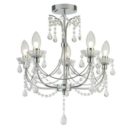 Searchlight Autumn  5Lt Chandelier - Chrome Metal & Clear Crystal 9037-5CC