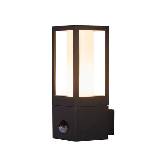 Searchlight Avenue Outdoor Wall Light- Black Metal & White Polycarbonate 91251-1BK-PIR