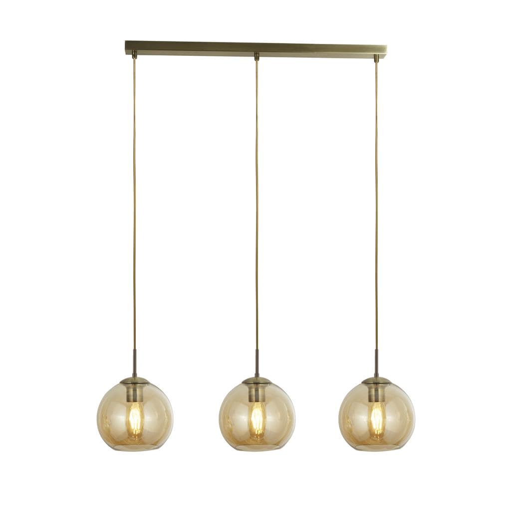 Searchlight Balls  3Lt Bar Pendant - Antique Brass Metal & Amber Glass 1623-3AM