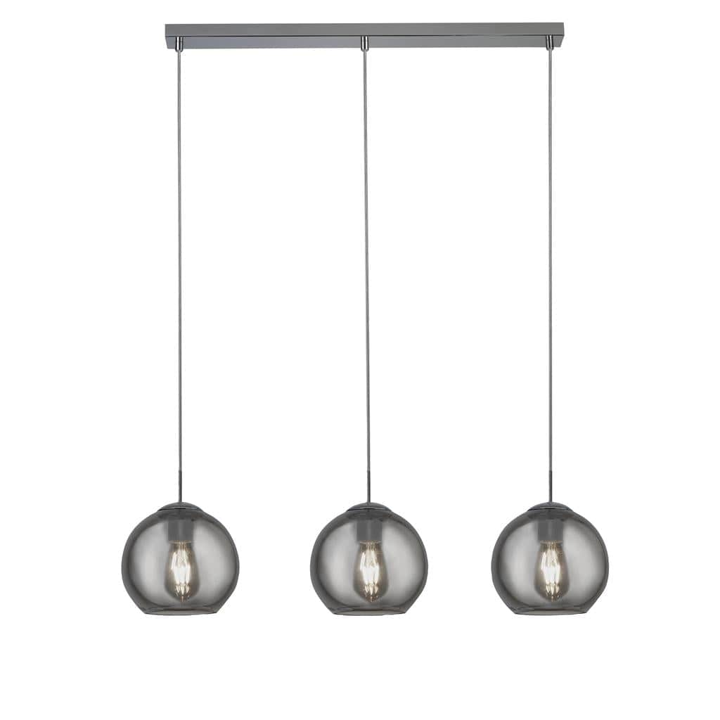 Searchlight Balls  3Lt Bar Pendant - Chrome Metal & Smoked Glass 1623-3SM