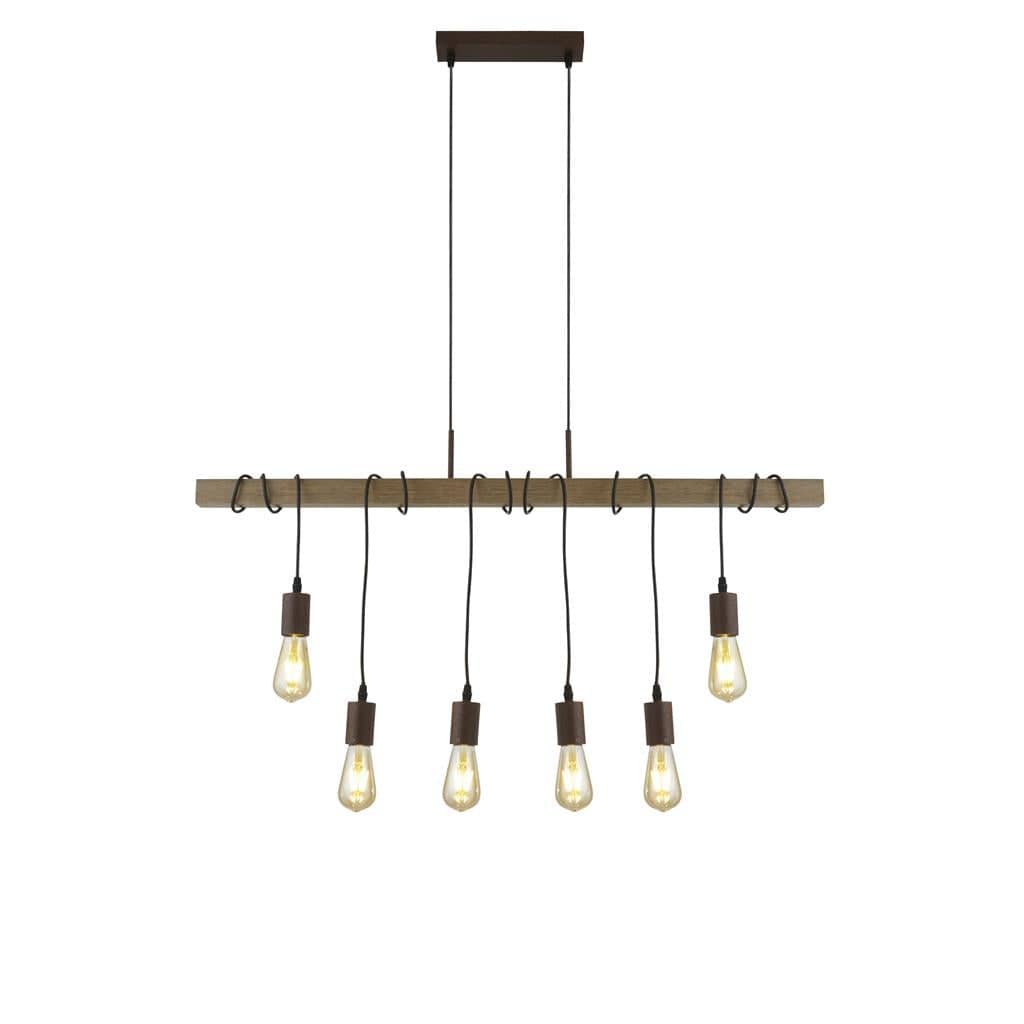 Searchlight Barn 6Lt Pendant - Black Metal & Wood 4876-6BR