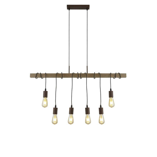 Searchlight Barn 6Lt Pendant - Black Metal & Wood 4876-6BR