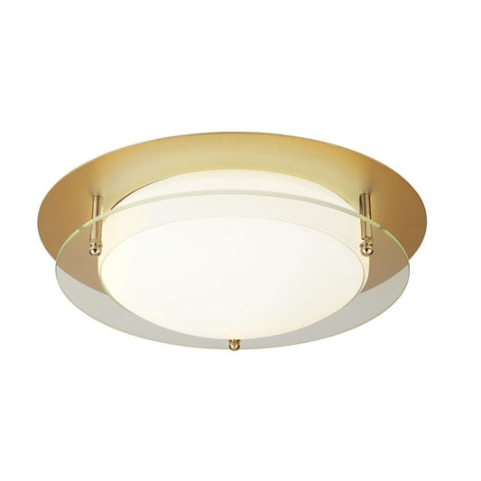 Searchlight Bathroom Flush LED Light, 38cm - Gold With Glass Halo Ring 6830-38GO