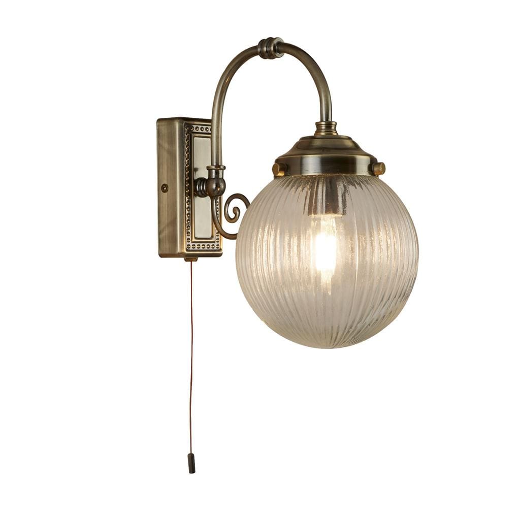 Searchlight Belvue Wall Light  - Antique Brass Metal & Clear Glass 3259AB