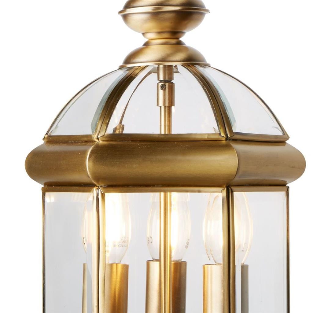 Searchlight Bevelled Lantern 3Lt Pendant - Antique Brass Metal & Glass 7133AB