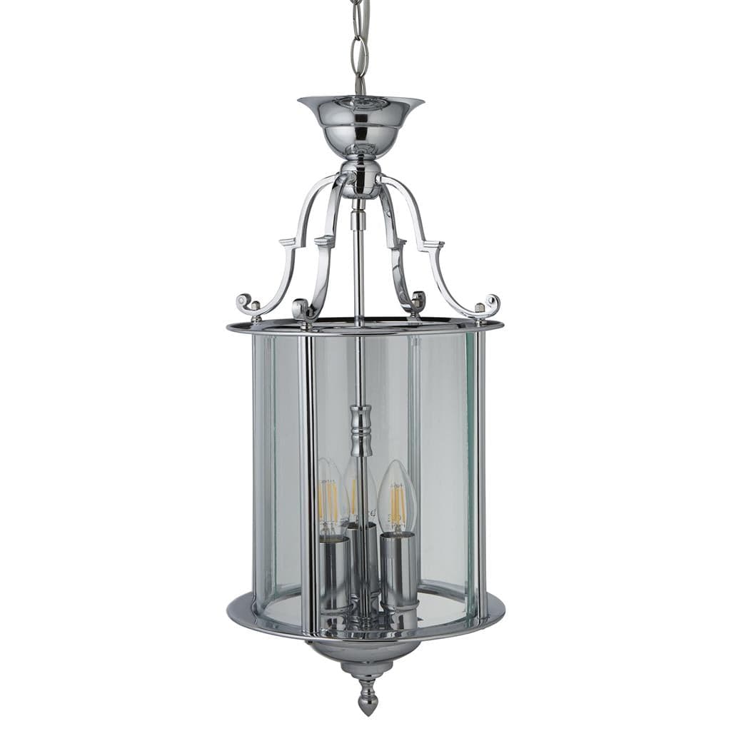 Searchlight Bevelled Lantern 3Lt Pendant - Chrome Metal & Clear Glass 3003-10CC