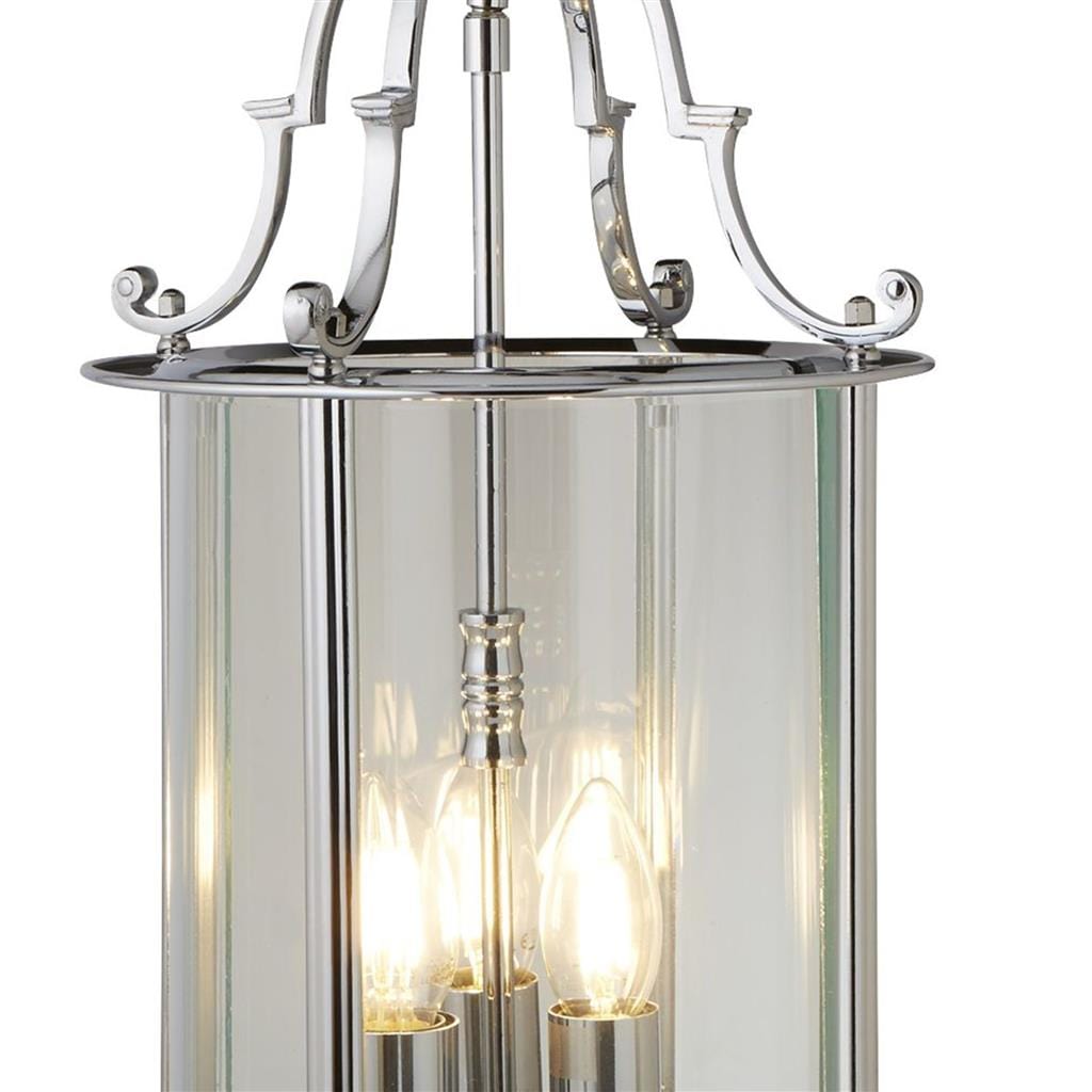 Searchlight Bevelled Lantern 3Lt Pendant - Chrome Metal & Clear Glass 3003-10CC