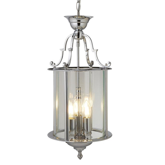 Searchlight Bevelled Lantern 3Lt Pendant - Chrome Metal & Clear Glass 3003-10CC