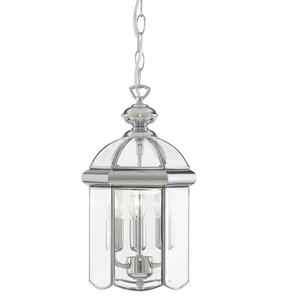 Searchlight Bevelled Lantern 3Lt Pendant - Chrome Metal & Clear Glass 5133CC