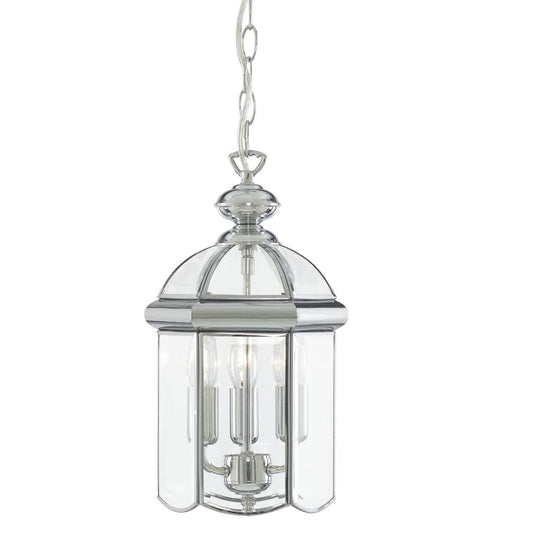 Searchlight Bevelled Lantern 3Lt Pendant - Chrome Metal & Clear Glass 5133CC