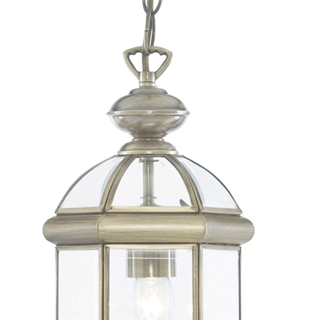 Searchlight Bevelled Lantern - Antique Brass Metal & Clear Glass 7131AB