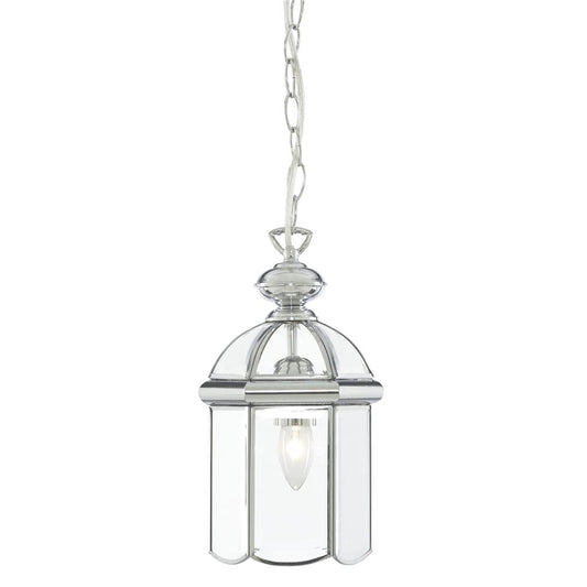 Searchlight Bevelled Lantern Pendant  - Chrome Metal & Clear Glass 5131CC