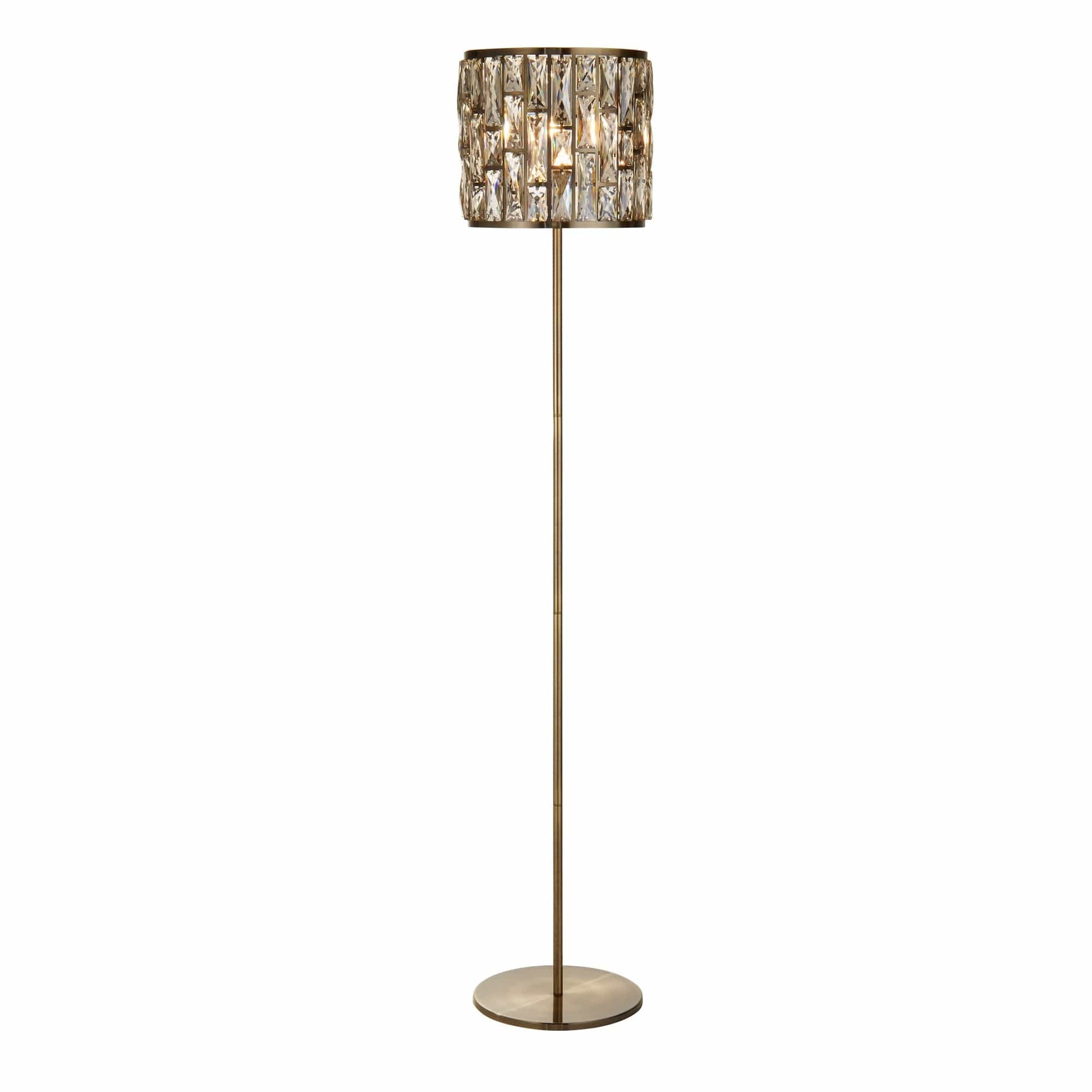 Searchlight Bijou Floor Lamp - Antique Brass Metal & Champagne Glass 6589AB