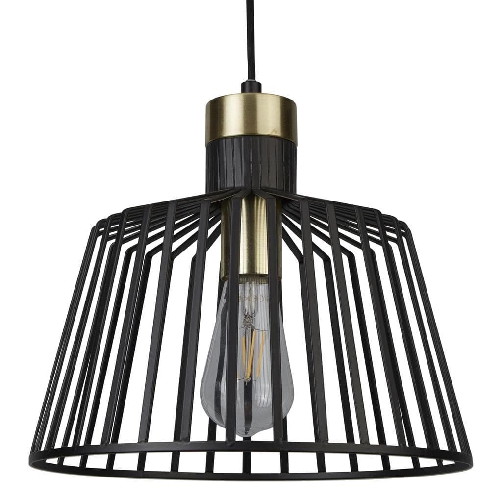 Searchlight Bird Cage  Pendant  - Black & Satin Brass Metal 9411BK