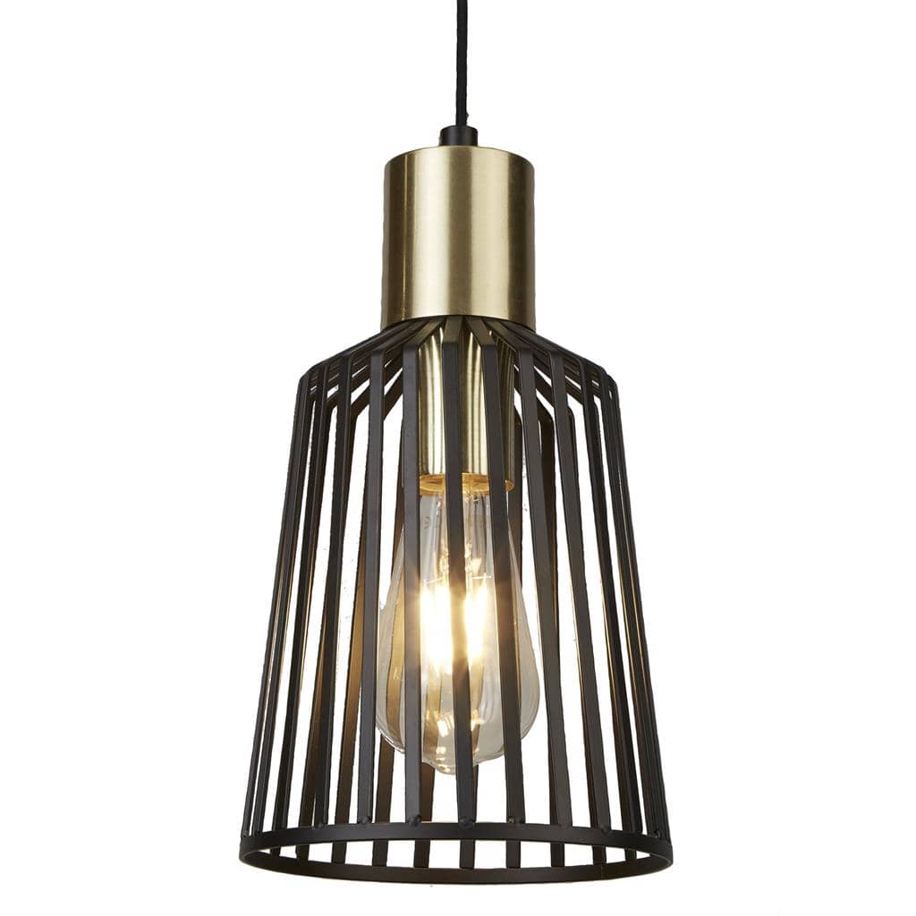 Searchlight Bird Cage  Pendant  - Black & Satin Brass Metal 9412BK