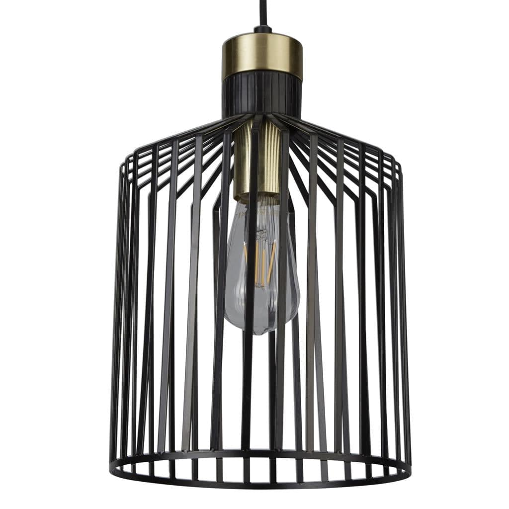 Searchlight Bird Cage  Pendant  - Black & Satin Brass Metal 9413BK