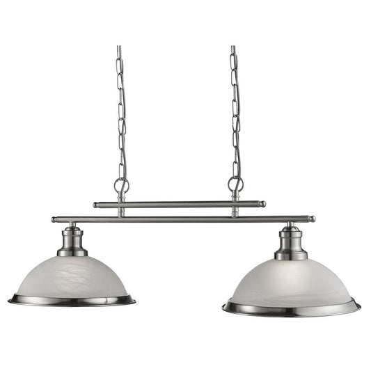 Searchlight Bistro 2Lt Bar Pendant  - Satin Silver Metal & Glass 2682-2SS