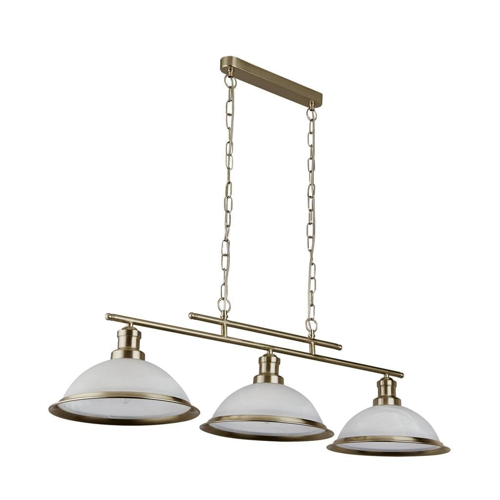 Searchlight Bistro 3Lt Bar Pendant - Antique Brass Metal & Acid Glass 2683-3AB